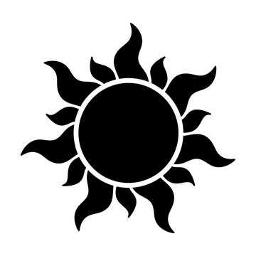 Radiant sun symbol in a minimalist black and white design, conveying light, hope, and celestial energy.
