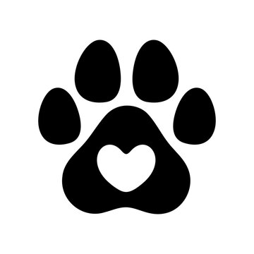 Symbolic black paw print with a loving white heart, perfect for pet care and animal affection designs