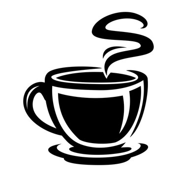 Stylized graphic icon of a warm beverage mug with swirling steam, symbolizing comfort and refreshment