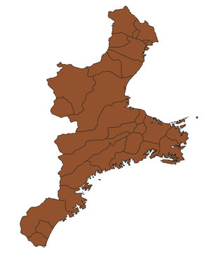 Outline Vector Map of Mie Prefecture With County of Japan
