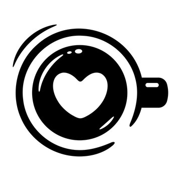 Elegant monochrome coffee cup with a heartwarming latte art design from above, symbolizing love and comfort.