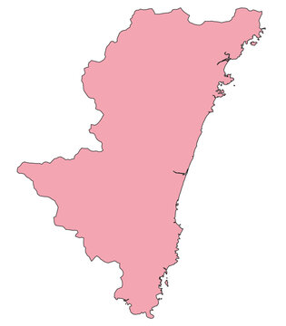 Outline Vector Map of Miyazaki Prefecture of Japan