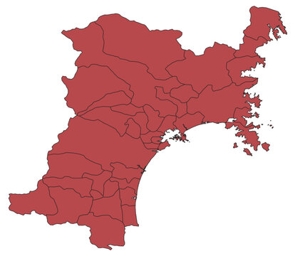 Outline Vector Map of Miyagi Prefecture With County of Japan