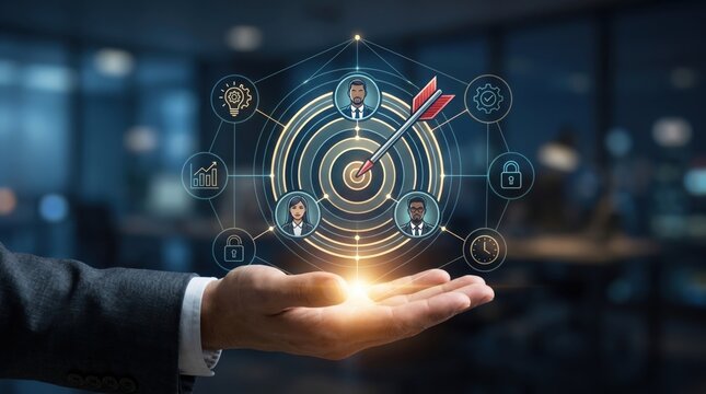 Business strategy target achievement, leadership vision, goal setting, team alignment, performance metrics, KPI dashboard, project management, success planning