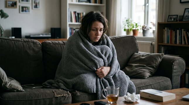Woman in silence expressing loneliness, sadness, and emotional withdrawal at home. Concept depression, mental health, anxiety, isolation, emotional wellness, teenage psychology. Generative AI.