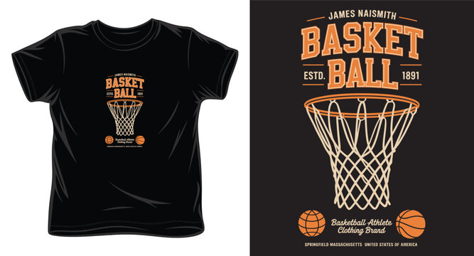 Classic basketball sport t-shirt vector design with basketball net and vintage font.
