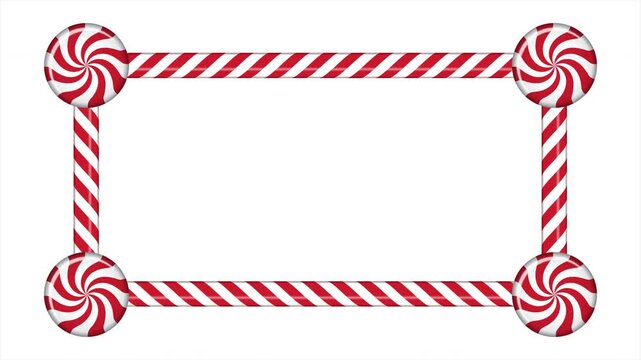 Rectangle candy cane frame animation with red and white striped lollipop pattern. Perfect for holiday decoration. Winter holidays theme. 4K animation