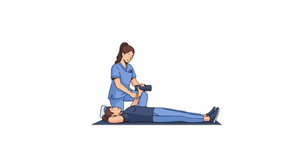 Fototapeta premium Medical professional tending to a patient lying on a mat, performing leg therapy