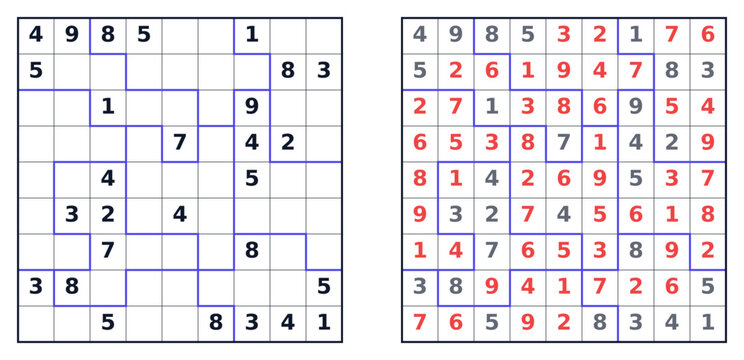 Sudoku puzzle 9x9 jigsaw hard for adults printable with answers A4