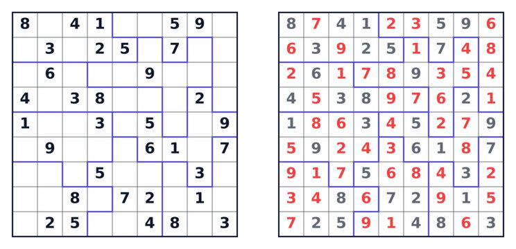Sudoku jigsaw puzzle medium level for adults printable with answers A4