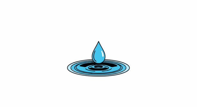 A blue droplet falls onto a pool, creating ripples on its surface