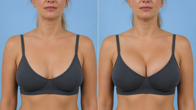 Before and after breast restoration surgery, mommy makeover mammoplasty results, post pregnancy body rejuvenation