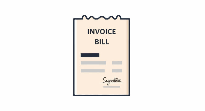 A flat-design illustration of a document with "INVOICE BILL" at the top and a signature line