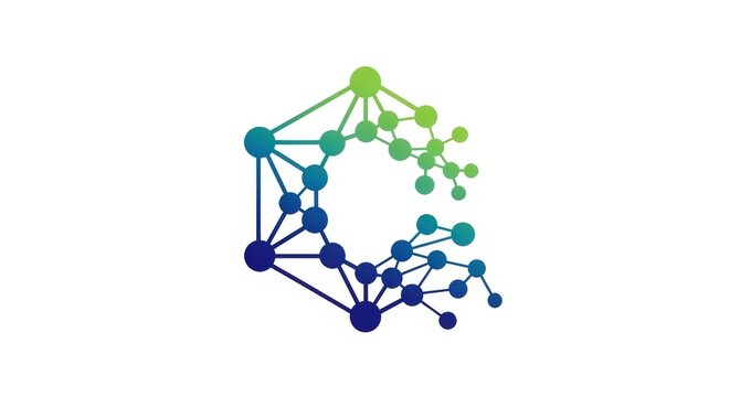An abstract logo design featuring the letter C formed by interconnected dots and lines, displaying a blue to green gradient, symbolizing network, connection, or data.