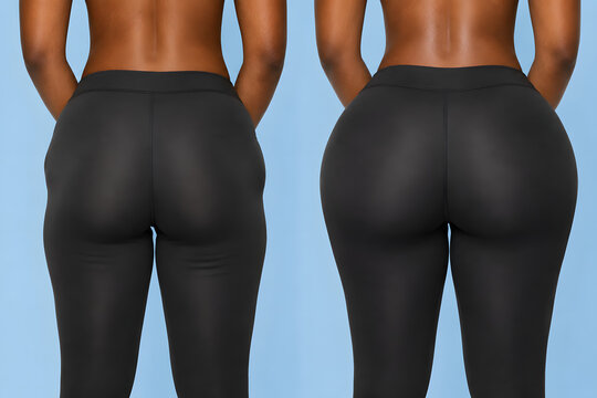 Before and after Brazilian butt lift on African American woman, BBL fat transfer plastic surgery results, hip dips correction
