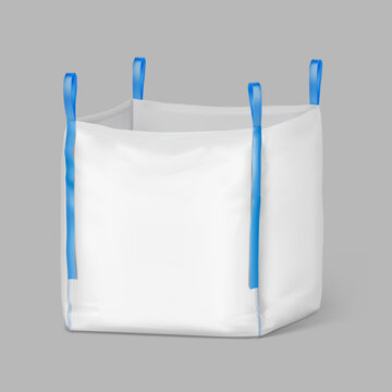 Flexible intermediate bulk container big bag mockup. Isometric view. 3D hight realistic vector illustration isolated on grey background. Scalable and editable. EPS10.