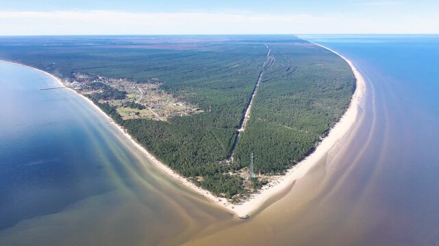 Aerial 4K video from a drone to Kolka cape, Baltic sea, Latvia.
