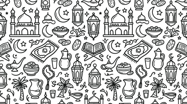Ramadan Kareem Islamic Holy Month Symbols.