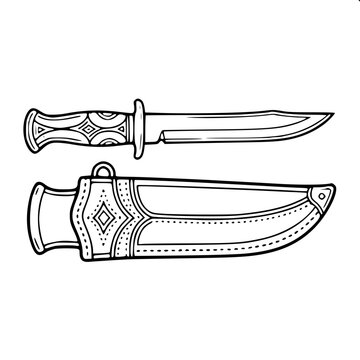 Traditional Argentine Gaucho Fac&oacute;n Knife Sheath Outline Vector Illustration