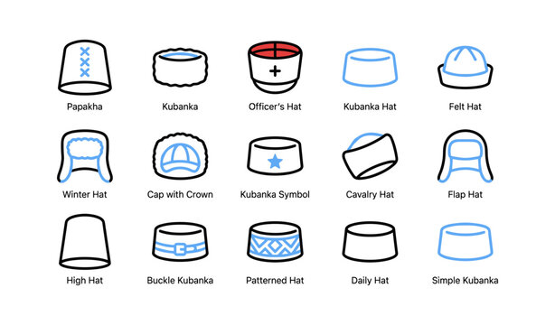 Collection of labeled hat illustrations arranged in a grid view