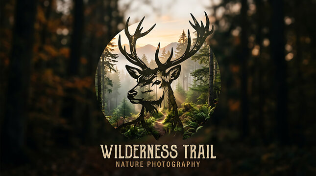 Wilderness trail nature photography wildlife emblem with wild animal, wildlife