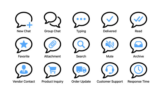 Messaging icons showing chat statuses and contact options on white