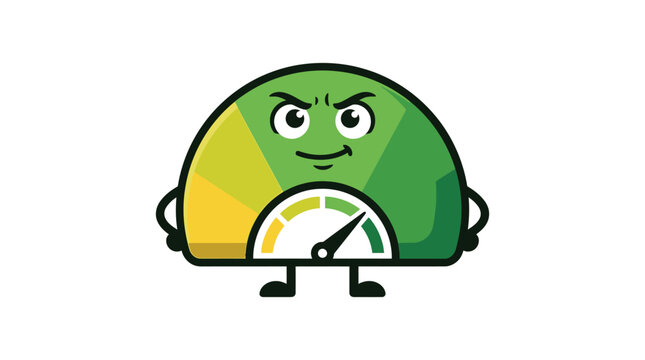 Angry green gauge character standing.