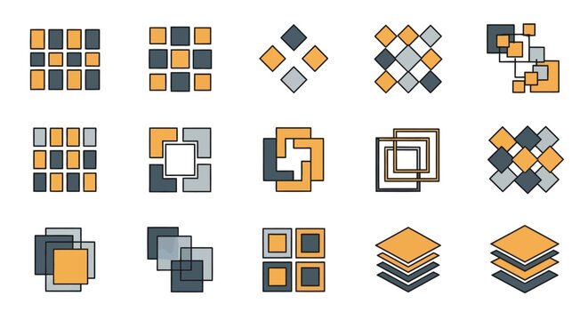Geometric Patterns: Abstract Squares and Rectangles in Orange, Gray, and White