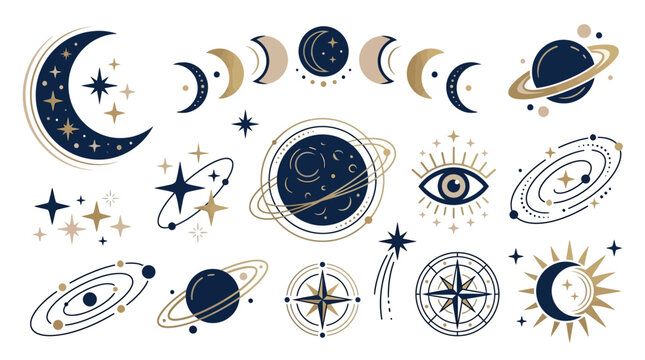 Collection of celestial body icons.