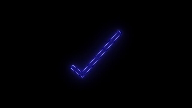 glowing neon blue checkmark icon animation with black background, checkmark animation video, blue checkmark animation