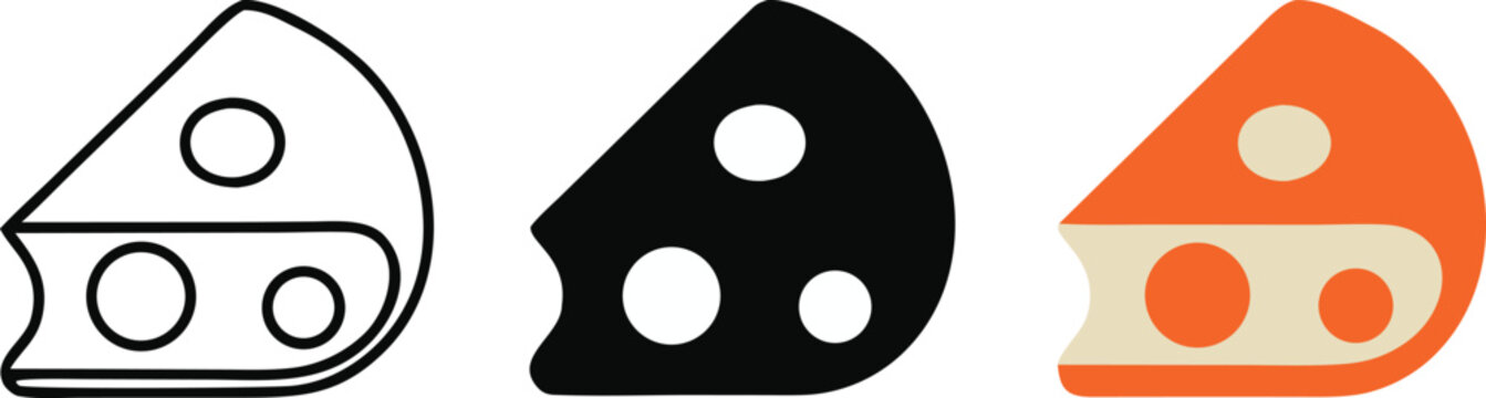 Cheese Wedge Icons In Outline Solid And Colored Styles