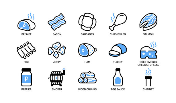 Assorted meat and smoking icons arranged in grid layout