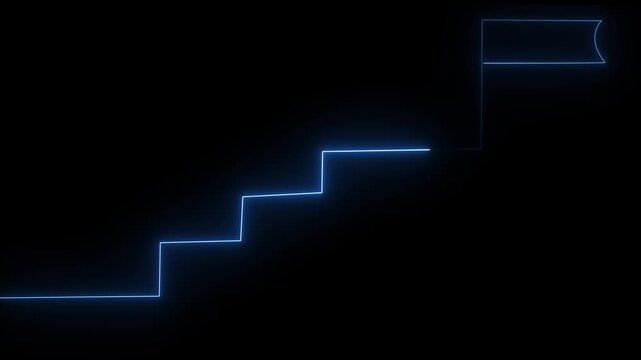 stairs icon sign icon animation on Glowing neon business graph chart concept . Business improve concept, market signs in neon lights Glowing neon line .