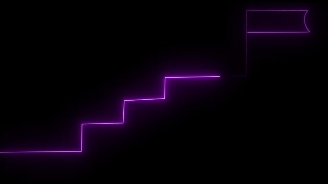 stairs icon sign icon animation on Glowing neon business graph chart concept . Business improve concept, market signs in neon lights Glowing neon line .