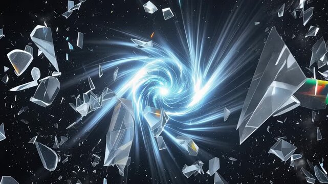 Explosive digital shards with futuristic energy burst in cosmic space environment 4k video