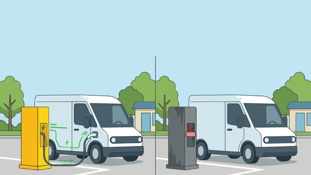 Illustrates comparative study of active power connection versus terminal failure at an EV charging station Clear visual contrast highlights potential issues