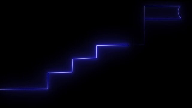 stairs icon sign icon animation on Glowing neon business graph chart concept . Business improve concept, market signs in neon lights Glowing neon line .