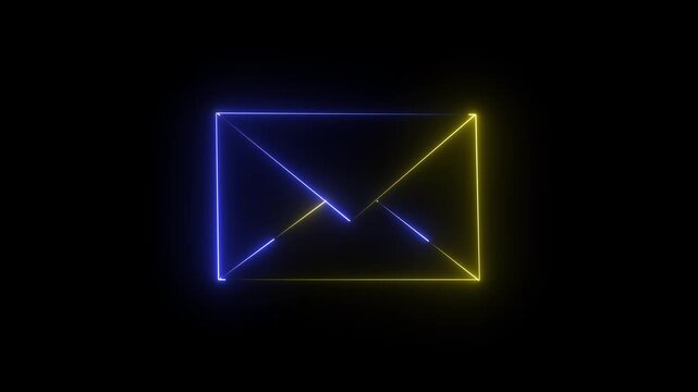 neon color mail envelope icon animated on black background. glowing neon Mail envelope, incoming mail ,animation.transparent background 4k visuals.