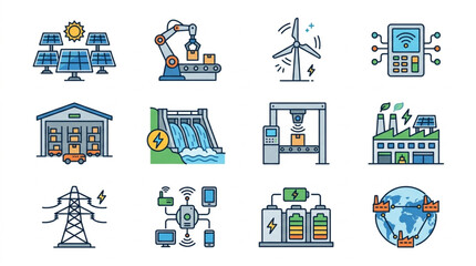 Industrial Energy Infrastructure Icons. © Pia