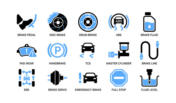Brake system icons showing components and warnings in grid