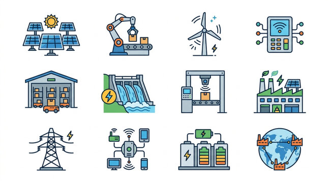 Industrial Energy Infrastructure Icons.