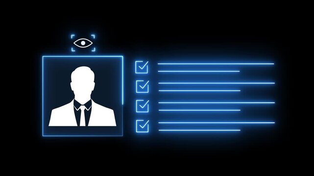 Glowing neon Identification cards, ID Card icon animation. parsons verify icon animation, profile verify account icon. profile. 4k video