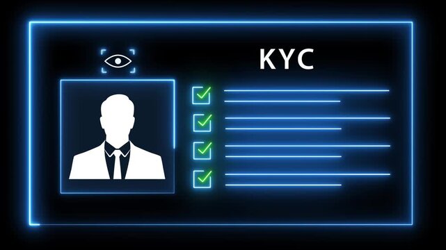 kyc concept. Glowing neon Identification cards, ID Card icon animation. parsons verify icon animation, profile verify account icon. profile. 4k video