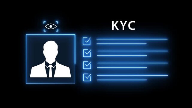 kyc concept. Glowing neon Identification cards, ID Card icon animation. parsons verify icon animation, profile verify account icon. profile. 4k video