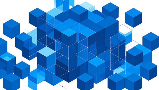 Abstract digital structure made of blue cubes and lines, data network concept, futuristic technology background
