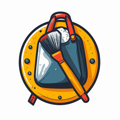 Naklejka premium Climbing chalk bag with brush in circular badge.