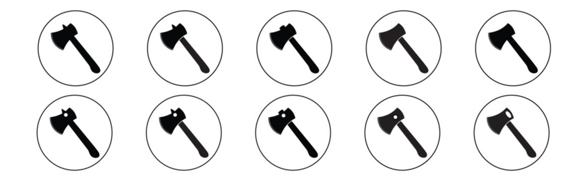 Creative firefighter axe sketch vector icon set with minimalist rescue symbols.axe icon set.