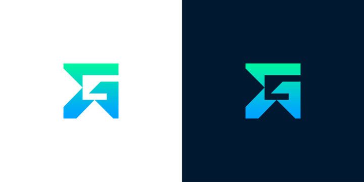 Modern geometric letter G logo template with arrow in blue green gradient