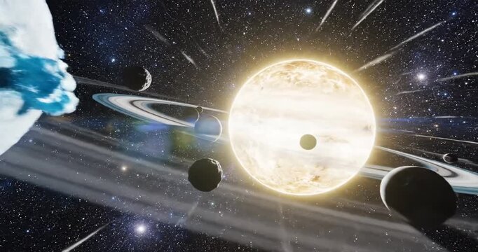 Solar System Planets Orbiting Star.