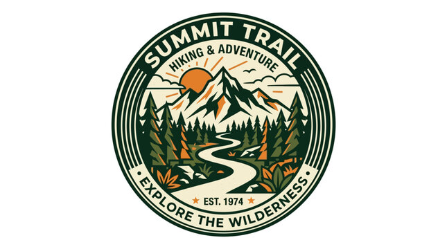 Summit Trail Hiking Adventure Logo Design.